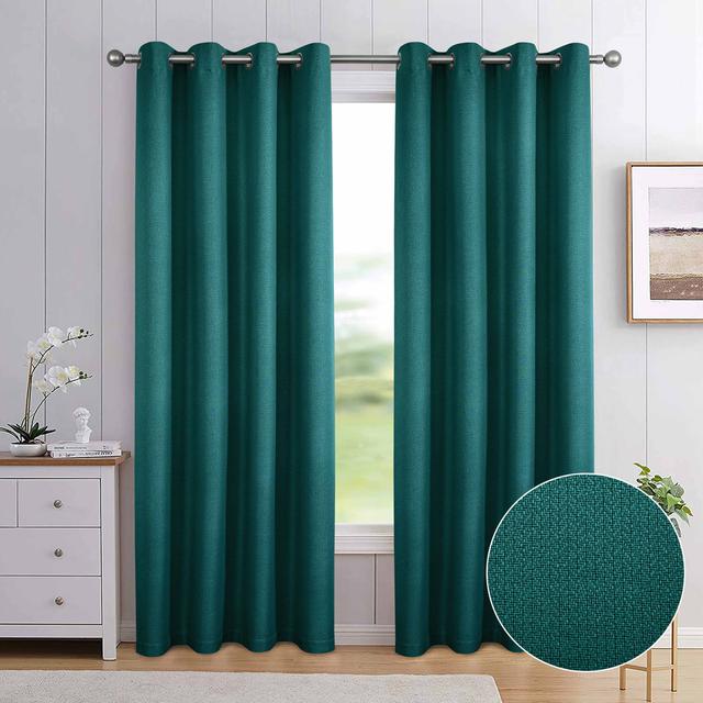 Aamia Polyester Blackout Grommet / Eyelet Curtain Pair Latitude Run Panel Size: 137cm Width x 229cm Drop, Curtain Colour: Green on Productcaster.