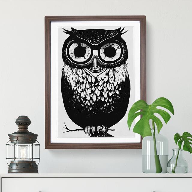 Owl Monochrome No.3 - Picture Frame Graphic Art Alpen Home Frame Colour: Walnut, Size: 46cm H x 34cm W x 2cm D on Productcaster.