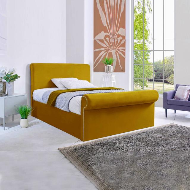 Cianne Upholstered Bed Frame Rosalind Wheeler Colour: Orange, Size: Small Double (4') on Productcaster.