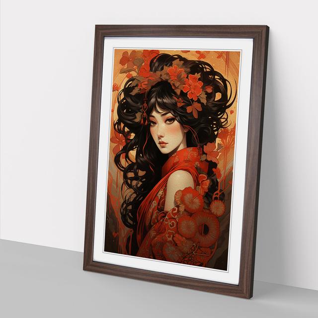 Geisha Nouveau Marlow Home Co. Format: Walnut Framed, Size: 46cm H x 34cm W on Productcaster.