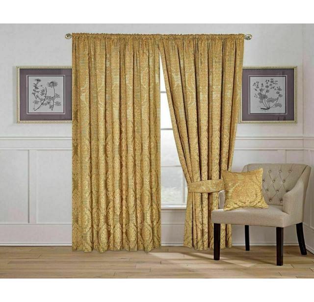 Vioria Cotton Blend Blackout Pencil Pleat Curtain Pair (Set of 2) Mercer41 Panel Size: 168 W x 137 D cm, Colour: Gold on Productcaster.