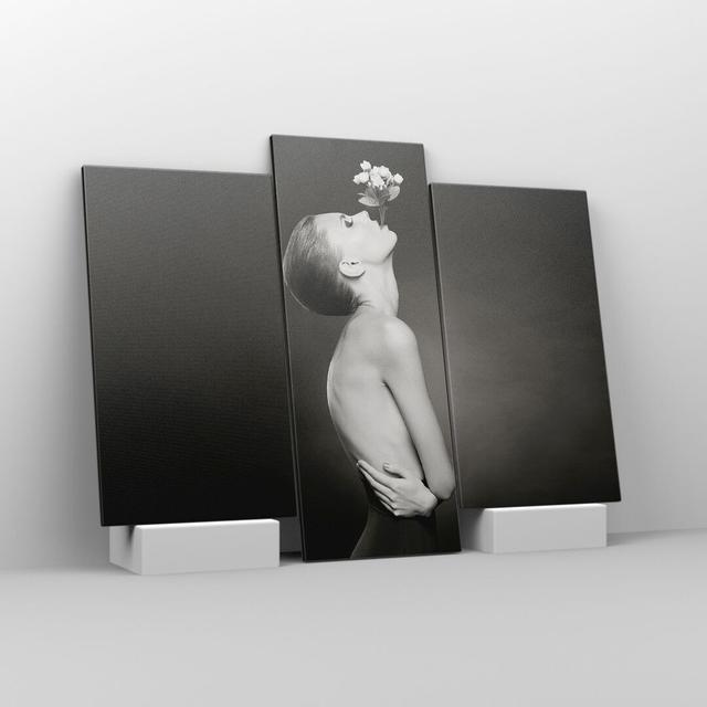 Naked Woman Flowers - 3 Piece Wrapped Canvas Photograph Canora Grey Size: 100cm H x 130cm W x 1.8cm D on Productcaster.