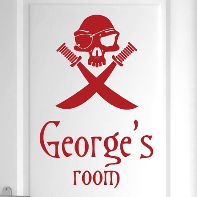 Personalised Pirate Skull with Swords Door Room Wall Sticker Maturi Colour: Dark Red on Productcaster.