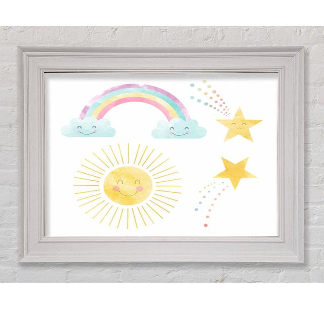 Happy Rainbow And Clouds Framed Print Zoomie Kids Size: 21cm H x 42cm W on Productcaster.