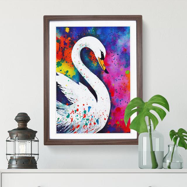 XV1022-4381X Swan Paint Splash No.3 Abstract - Single Picture Frame Painting Marlow Home Co. Size: 34cm H x 25cm W x 2cm D, Frame Colour: Walnut Frame on Productcaster.