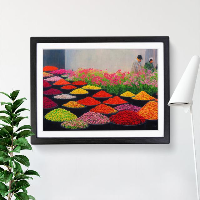 Lively Flower Market - Picture Frame Graphic Art Marlow Home Co. Size: 25cm H x 34cm W, Frame Colour: Black on Productcaster.