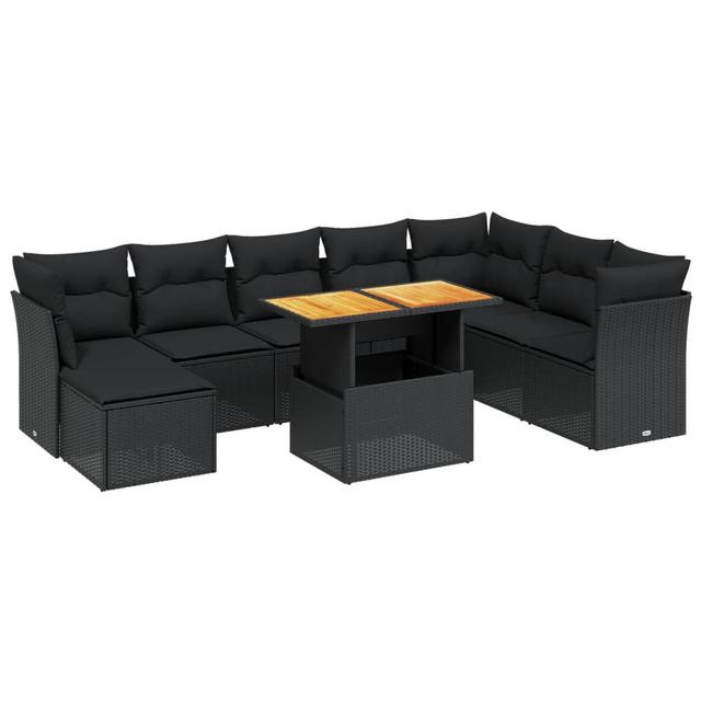 Vidaxl 9-Tlg. Garten-Sofagarnitur Mit Kissen Schwarz Polyrattan 17 Stories Farbe des Kissens: Schwarz on Productcaster.