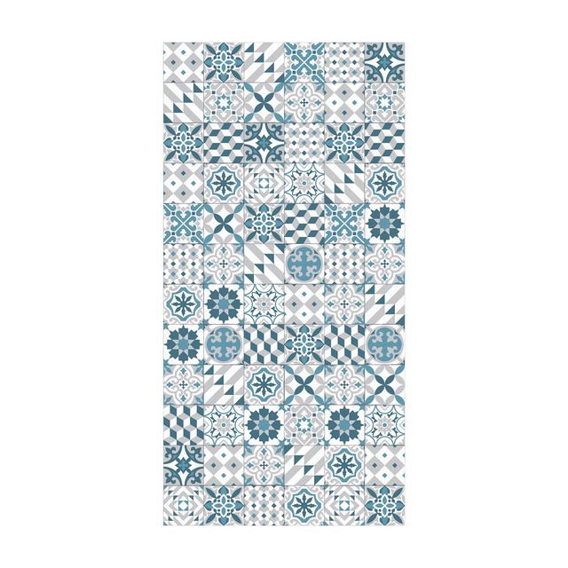 Blue -gray geometric tile mix vinyl rug East Urban Home Rug Size: Rectangular 60 x 120cm on Productcaster.