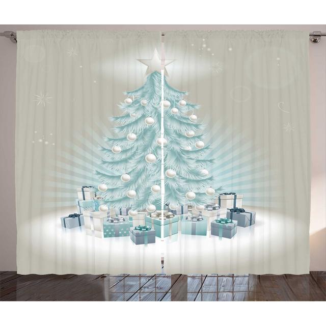 2-tlg. Thermo-Gardinen-Set Weihnachten mit Kräuselband, halbtransparent East Urban Home Panel-Größe: 225 cm H x 140 cm B on Productcaster.