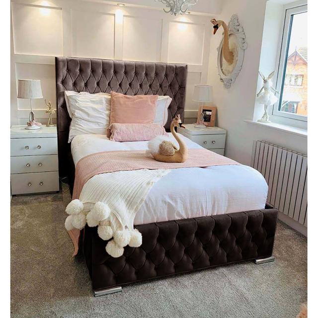 Tharpe Upholstered Bed Frame Mercer41 Size: Super King (6'), Colour: Mole on Productcaster.