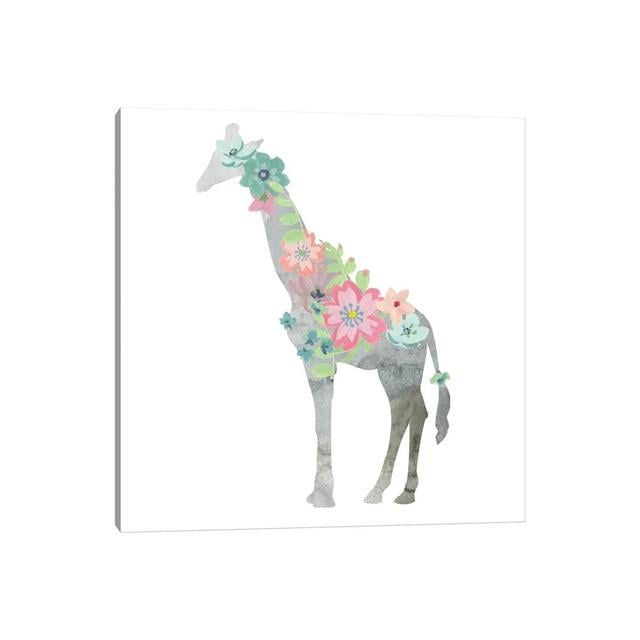 Girls Love Flowers Giraffe Happy Larry Size: 66.04cm H x 66.04cm W x 1.91cm D, Format: Wrapped Canvas on Productcaster.