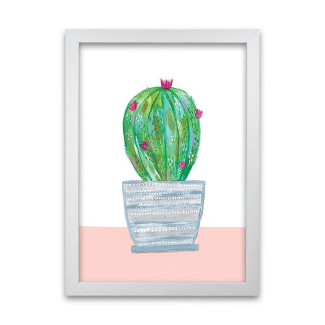 Painted Cactus in Blue Stripe Plant Pot by Laura Irwin - Graphic Art Print on Paper Isabelle & Max Frame Option: White Framed, Size: 42cm H x 29.7cm W on Productcaster.