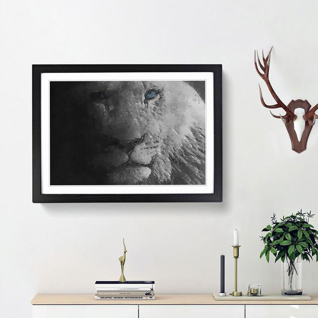 Teal Blue Eyes of a Lion in Abstract - Picture Frame Graphic Art Print on MDF East Urban Home Frame Option: Black Framed, Size: 48cm H x 65cm W x 2cm on Productcaster.