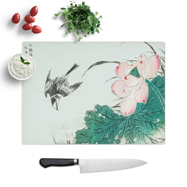 Tempered Glass Wagtail Bird and Pink Lotus by Numata Kashu Chopping Board East Urban Home Size: 39 cm W x 28.5 cm L on Productcaster.