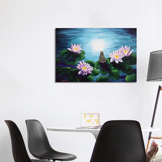 Frog In A Moonlit Pond by Laura Iverson - Wrapped Canvas Print Marlow Home Co. Size: 66.04cm H x 101.6cm W x 3.81cm D on Productcaster.