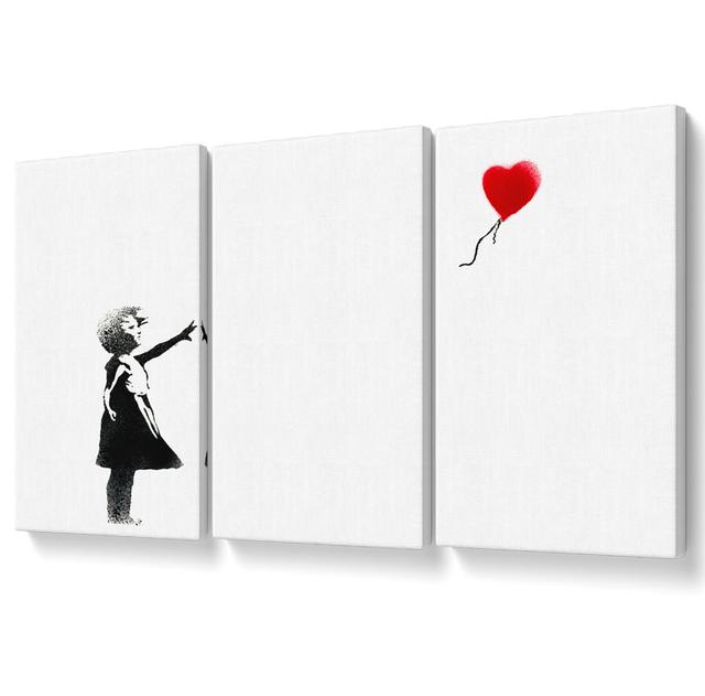 Balloon Girl - 3 Piece Wrapped Canvas Graphic Art Rosalind Wheeler Size: 101.6cm H x 203cm W on Productcaster.