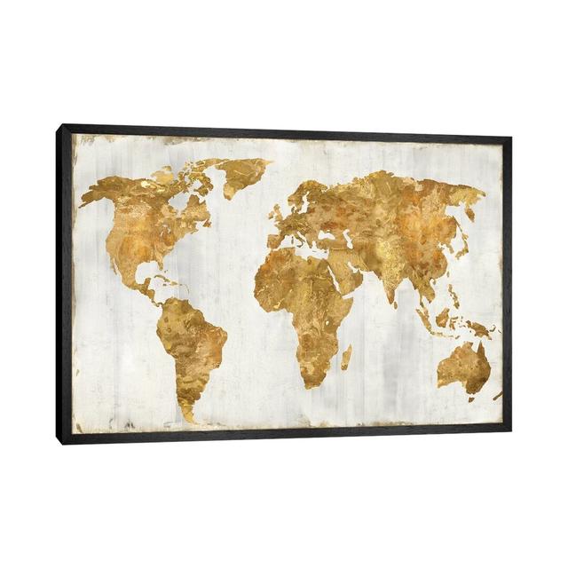 The World in Gold by Russell Brennan - Painting Print on Canvas Ebern Designs Format: Black Framed, Size: 45.72cm H x 66.04cm W x 3.81cm D on Productcaster.