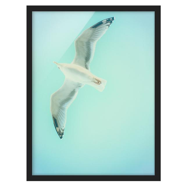 Picture With Frame - Blue Sky With Seagull - Portrait 4:3 Highland Dunes Frame Option: Black, Size: 100cm H x 70cm W x 2cm D on Productcaster.