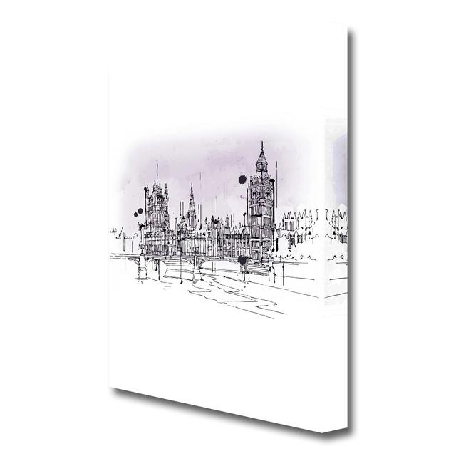 Purple Houses of Parliament London - Wrapped Canvas Drawing Print East Urban Home Size: 50.8 cm H x 81.3 cm W on Productcaster.