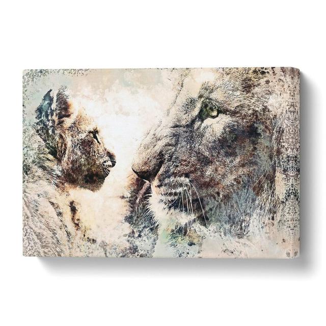 'Lion Cub with Its Mother' Painting on Wrapped Canvas East Urban Home Size: 50.8 cm H x 76.2 cm W on Productcaster.