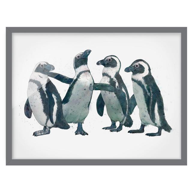 Picture With Frame - Illustration Penguins Black White Watercolor - Landscape 3:4 - A Highland Dunes Frame Option: Grey Framed, Size: 50cm H x 70cm W on Productcaster.