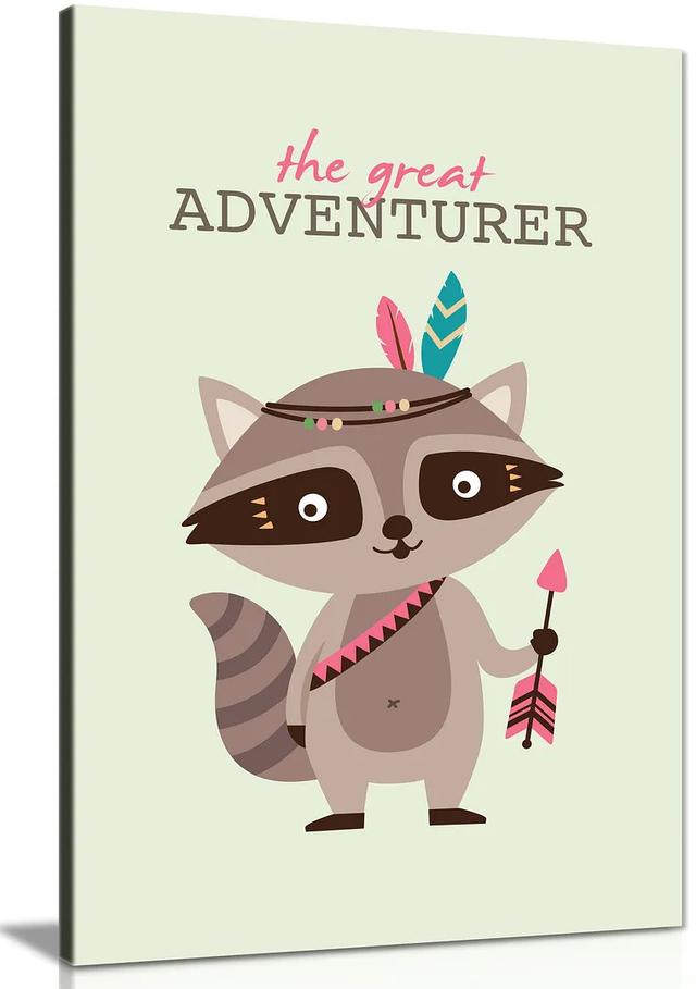 Kids Room Baby Nursery Wall Art Decor Cherokee Racoon Quote The Great Adventurer Canvas Picture Print Panther Print Size: 61cm H x 41cm W on Productcaster.