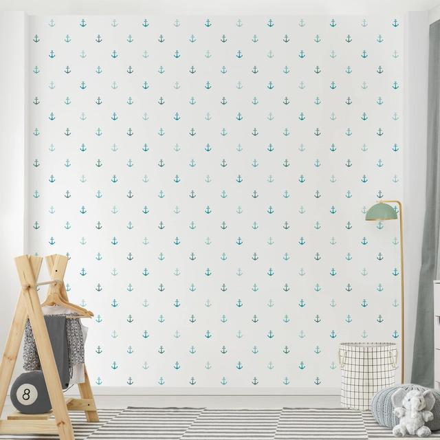 Strukturierte Tapete Turquoise Anchors 2,4 m x 240 cm East Urban Home on Productcaster.