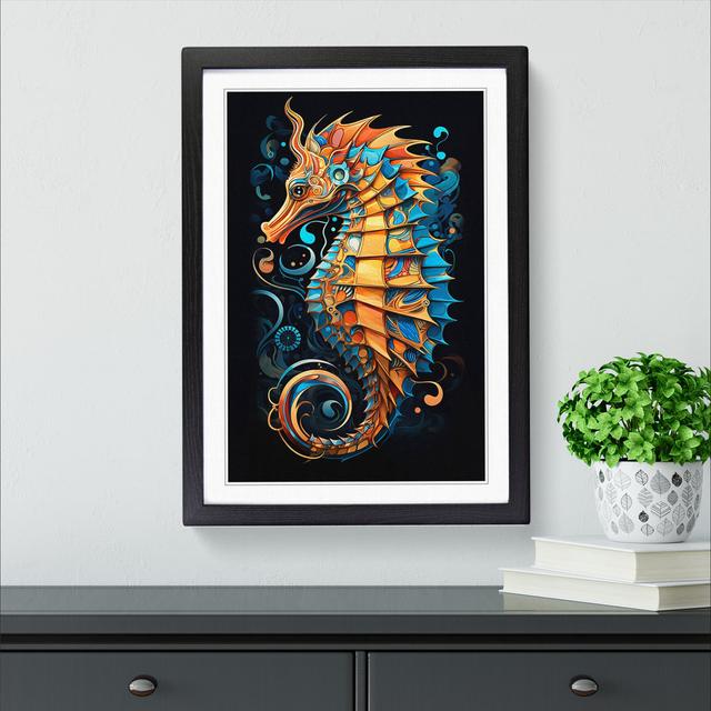 Seahorse Geometric House of Hampton Size: 64cm H x 46cm W x 2cm D, Frame Colour: Black on Productcaster.