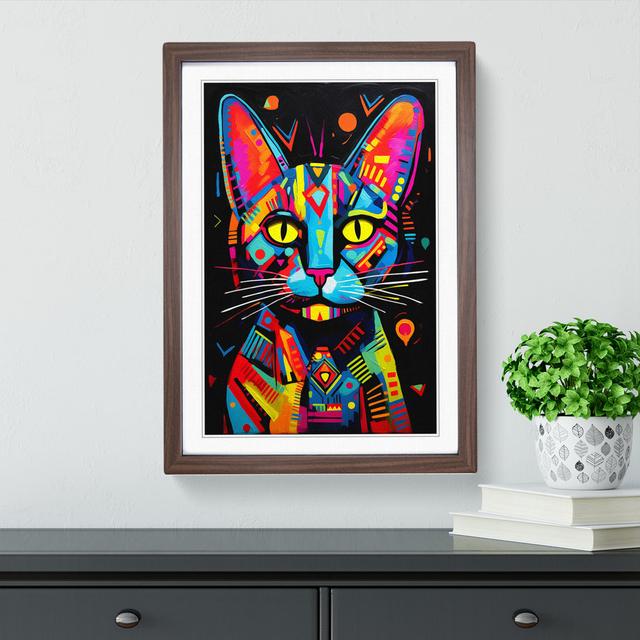 XYZ-FRM-V1223-621 Egyptian Cat Pop - Single Picture Frame Print on Wood Big Box Art Size: 34cm H x 25cm W x 2cm D, Frame Colour: Walnut on Productcaster.