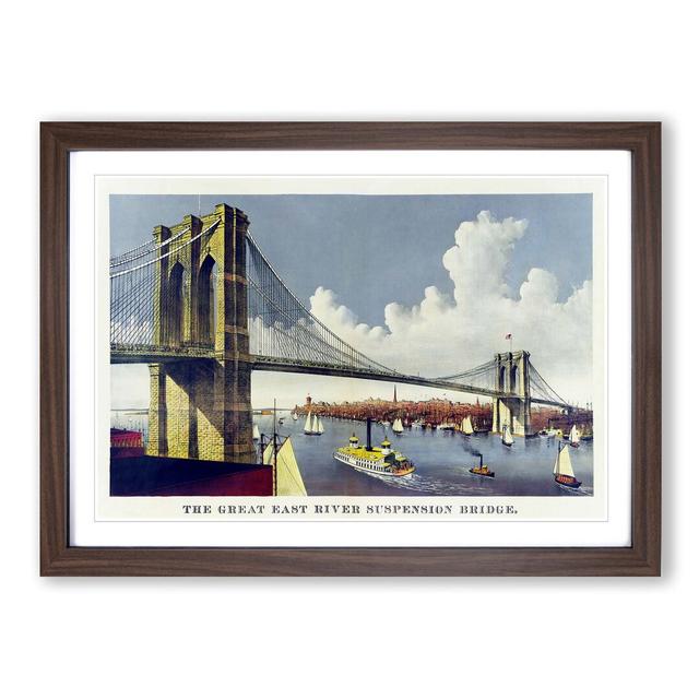 Illustration of Brooklyn Bridge - Picture Frame Painting Print on MDF East Urban Home Frame Option: Walnut Framed, Size: 27cm H x 36cm W x 2cm D on Productcaster.