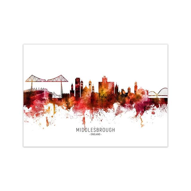 Middlesbrough Middlesbrough England Skyline Red City Name by Michael Tompsett - Print Ebern Designs Size: 60cm H x 84cm W x 1cm D, Format: Unframed on Productcaster.