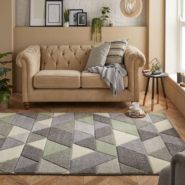 Jenner Geometric Machine Woven Grey/Black/Green Area Rug Wade Logan Rug Size: Rectangle 200 x 285cm on Productcaster.