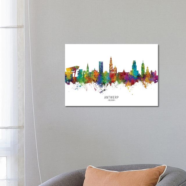 Antwerp Belgium Skyline by Michael Tompsett - Wrapped Canvas Painting Latitude Run Size: 45.72cm H x 66.04cm W x 1.91cm D on Productcaster.