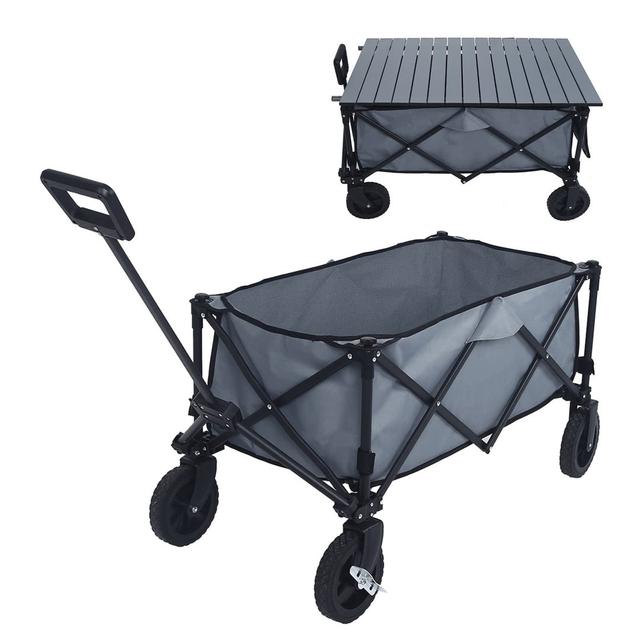 Folding with Wheels and Table on Top of Garden Carts Luch Colour: Grey on Productcaster.