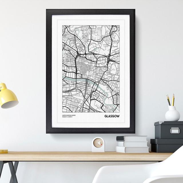 Map Glasgow UK - Picture Frame Graphic Art East Urban Home Frame Option: Black Framed, Size: 48cm H x 36cm W x 2cm D on Productcaster.