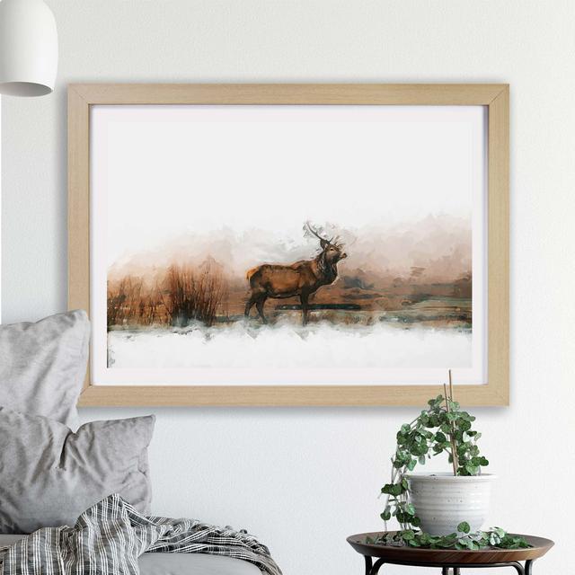 Deer Stag In The Fog - Single Picture Frame Painting East Urban Home Size: 45cm H x 63cm W x 2cm D, Frame Option: Oak on Productcaster.