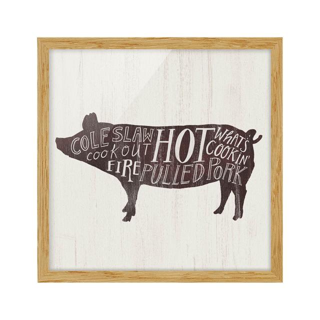 Picture With Frame - Farm BBQ - Pig - Square 1:1 Happy Larry Size: 70cm H x 70cm W x 2cm D, Frame Option: Brown Framed on Productcaster.