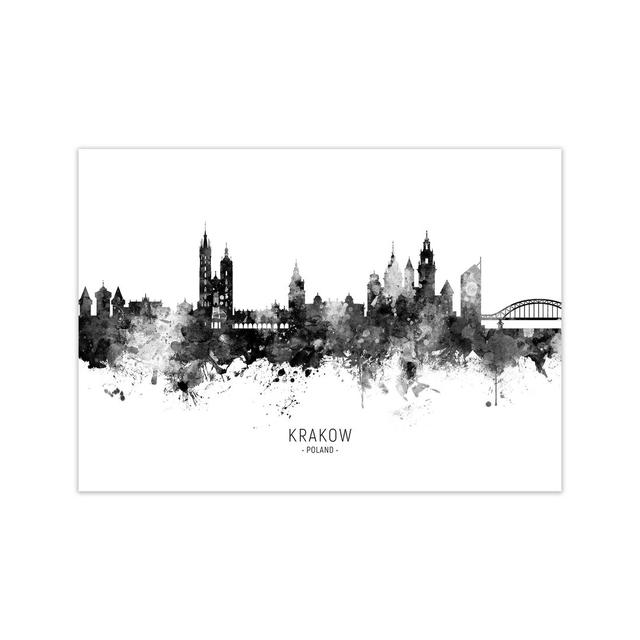 Krakow Poland Skyline Black White City Name by Michael Tompsett - Graphic Art Print Latitude Run Format: Unframed, Size: 42cm H x 59cm W x 1cm D on Productcaster.