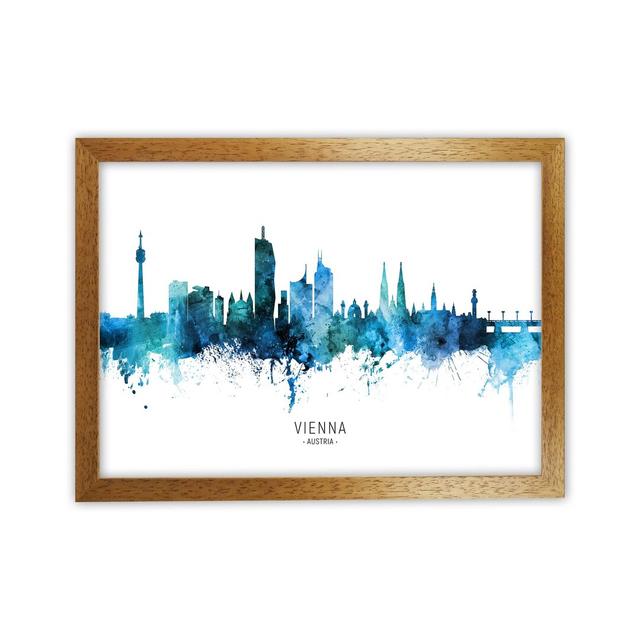 Vienna Austria Skyline Blue City Name by Michael Tompsett - Print Ebern Designs Size: 64cm H x 88cm W x 3cm D, Format: Oak Framed on Productcaster.