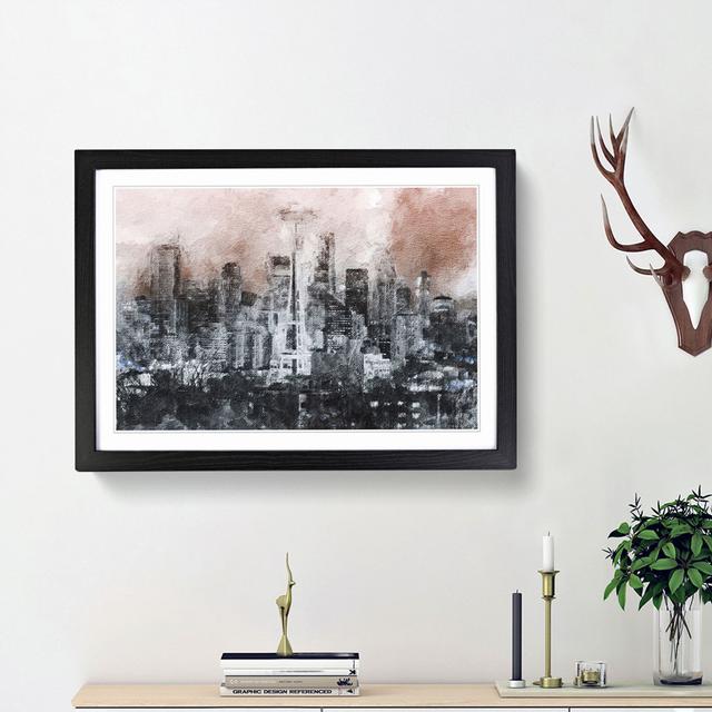 Seattle Washington Skyline in Abstract - Picture Frame Painting Print East Urban Home Size: 36cm H x 48cm W x 2cm D, Frame Option: Black Framed on Productcaster.