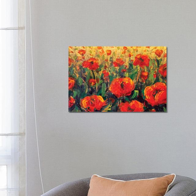 Glade Of Red Poppies Flowers In Green Grass by Valery Rybakow - Wrapped Canvas Painting ClassicLiving Size: 45.72cm H x 66.04cm W x 1.905cm D on Productcaster.