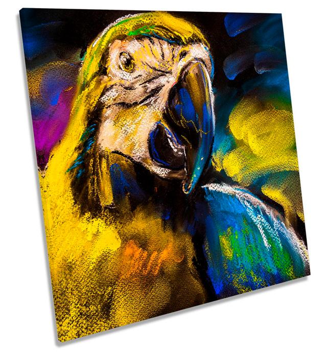 Parrot Face Bird Picture CANVAS WALL ART Square Print Yellow Bay Isle Home Size: 60cm H x 60cm W x 2cm D on Productcaster.