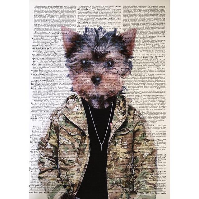 A3 Yorkshire Terrier Print - Yorkie Dog Picture - Humanised Cool Animal In Clothes - Military - Army Maturi on Productcaster.