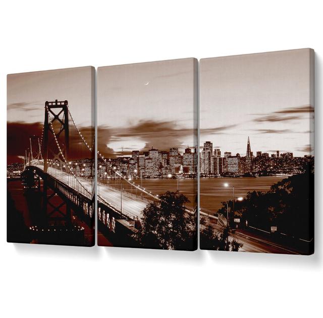 The Road to New York City Brown - 3 Piece Wrapped Canvas Graphic Art Ebern Designs Size: 142.2cm H x 304.8cm W on Productcaster.