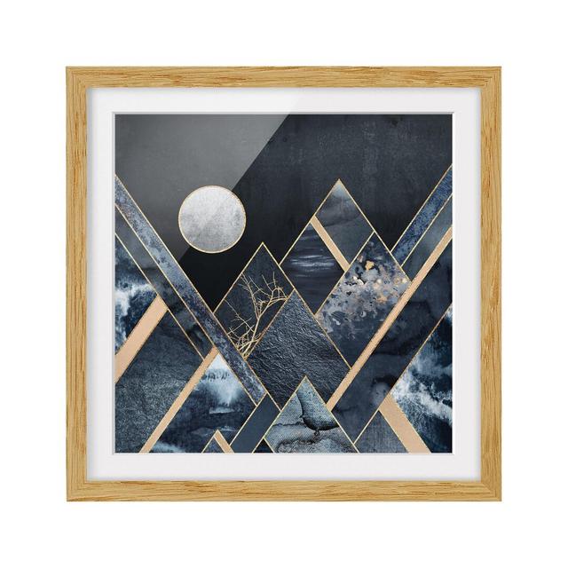 Gerahmtes Poster Golden Moon Abstract Black Mountains Alpen Home Größe: 30 cm H x 30 cm B x 2 cm T, Matte Farbe: Weiß, Format: Braun on Productcaster.