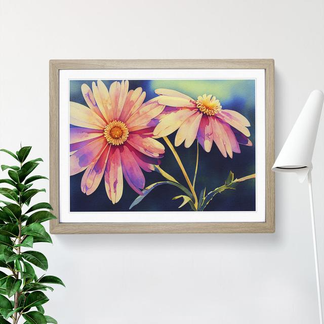 Charming Watercolour Daisy Flowers - Single Picture Frame Painting Rosalind Wheeler Frame Colour: Oak, Size: 46cm H x 64cm W x 2cm D on Productcaster.