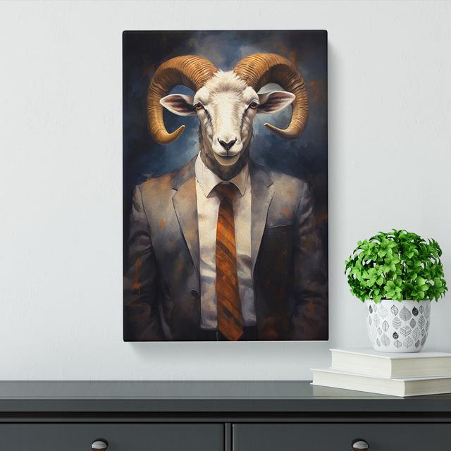 Ram Sheep in a Suit Painting No.6 Happy Larry Size: 50cm H x 35cm W x 3cm D on Productcaster.