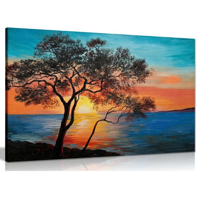 Tree Near The Lake At Sunset - Wrapped Canvas Painting Panther Print Size: 31cm H x 46cm W on Productcaster.