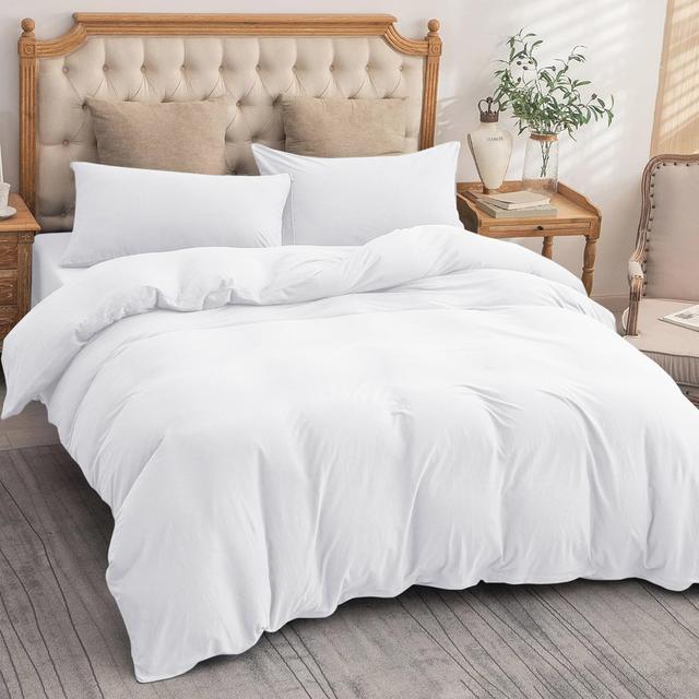 Nitzy Super Soft Reversible Plain Duvet Cover with Pillowcases 17 Stories Size: Super King Duvet Cover + 3 Additional Pieces, Colour: White on Productcaster.