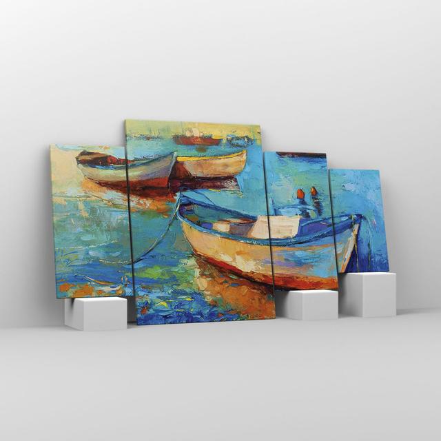 Łódź Harbor Colourful - 4 Piece Wrapped Canvas Painting Longshore Tides Size: 90cm H x 160cm W x 1.8cm D on Productcaster.